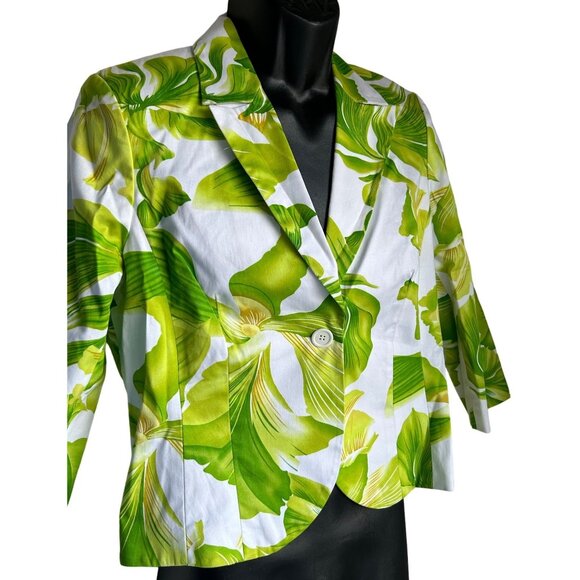Tropical Leaf Print Womens Blazer Jacket - 3/4 Sleeve - Button Closure - Stylish - Picture 2 of 10